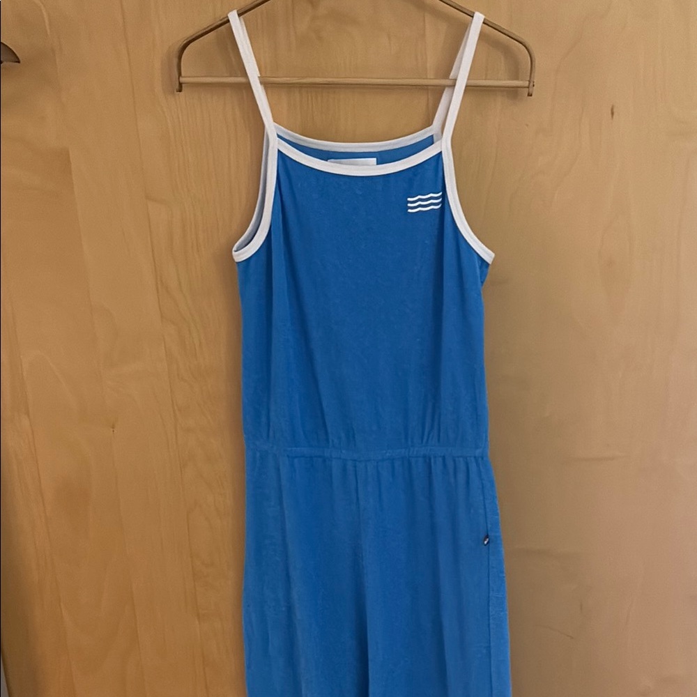 Blue Sleeveless Dress with White Trim